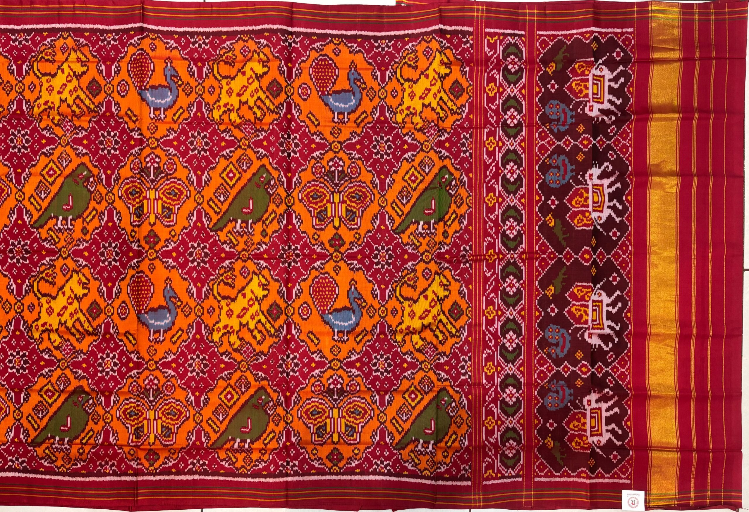 Red & Orange Patola Chabdi Bhat Patola Saree - Image 5