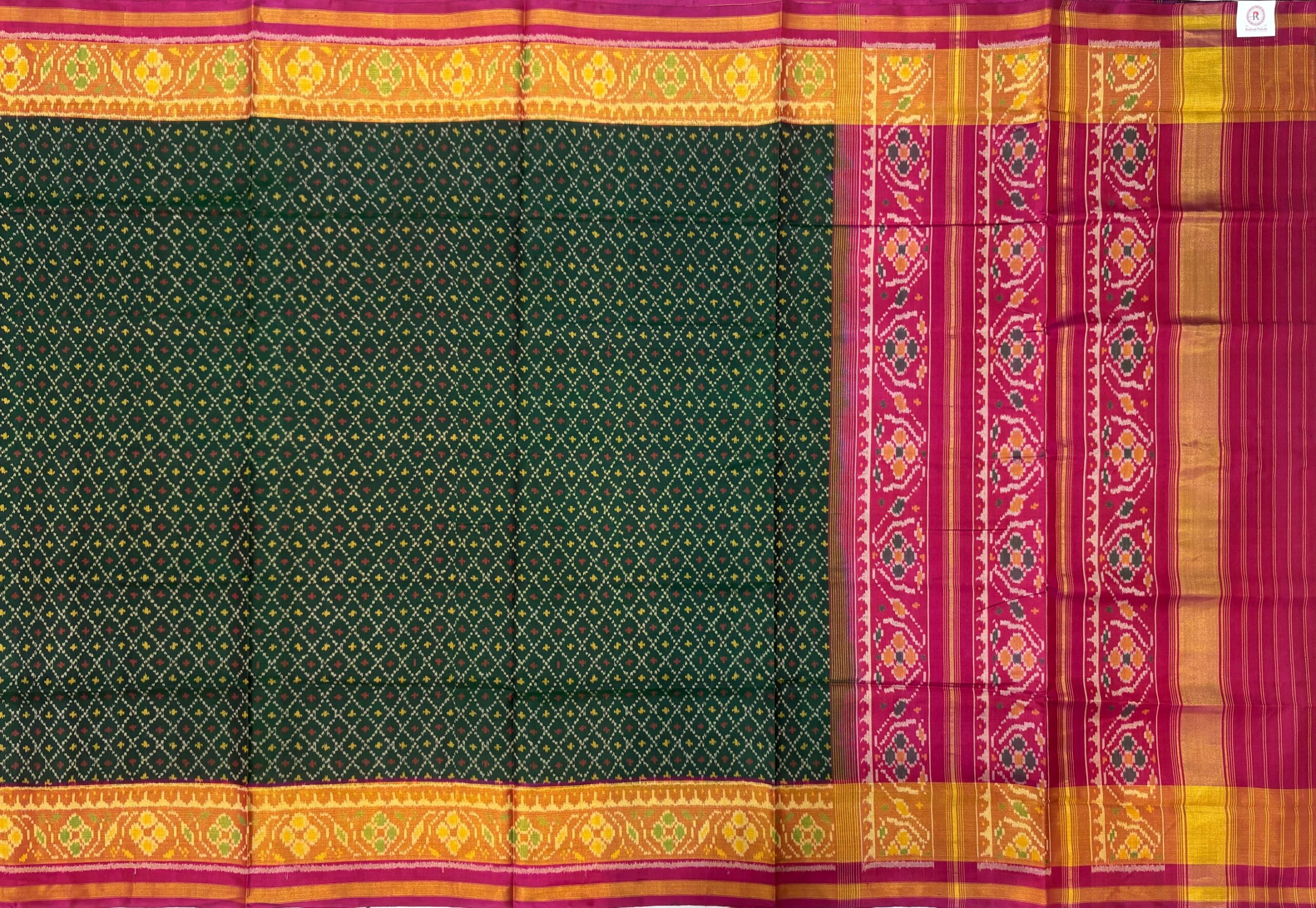 Pink & Green Small Butti Design Patola Saree - Image 5