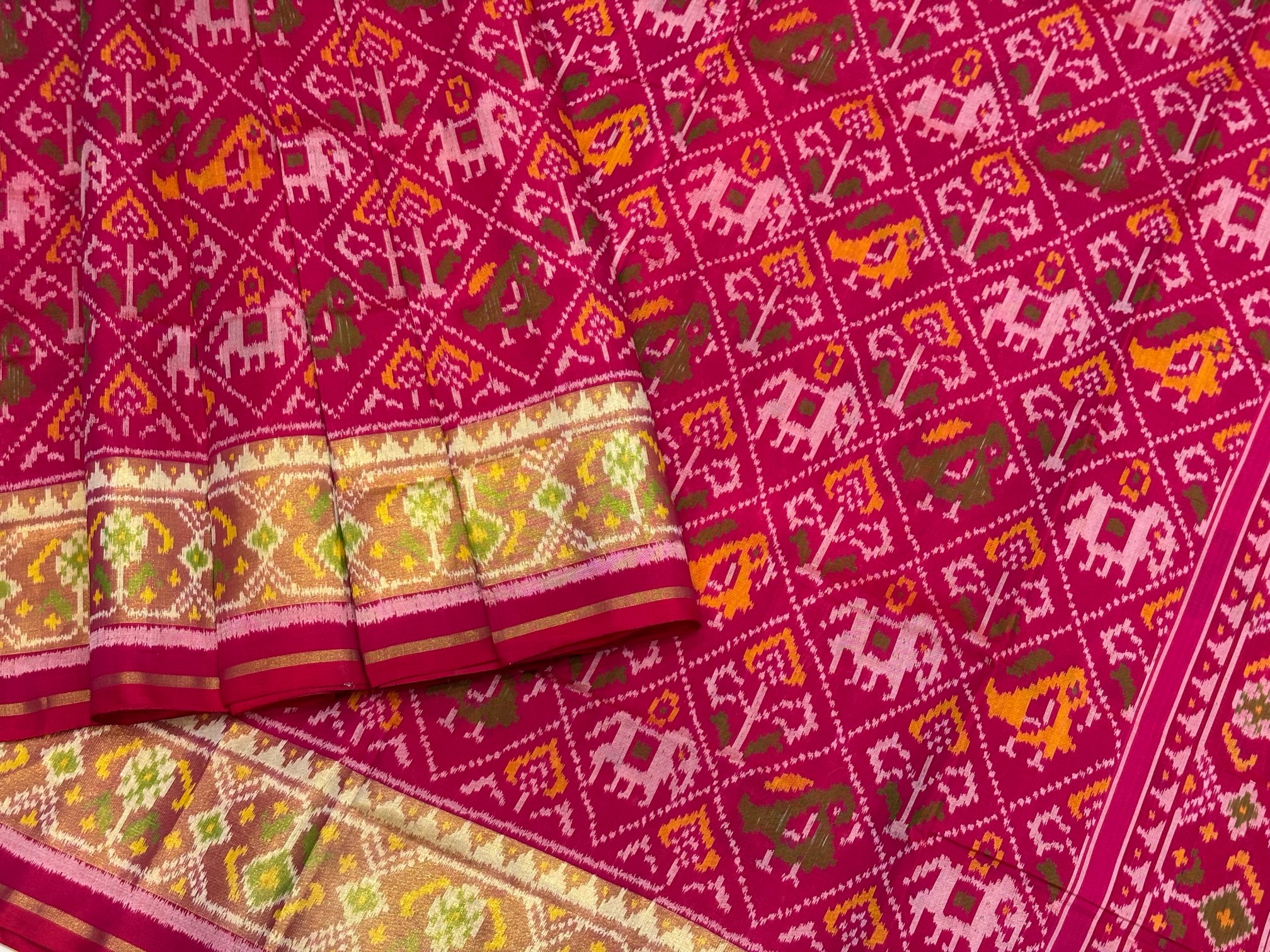 Pink Narikunj Design Patola Saree - Image 3