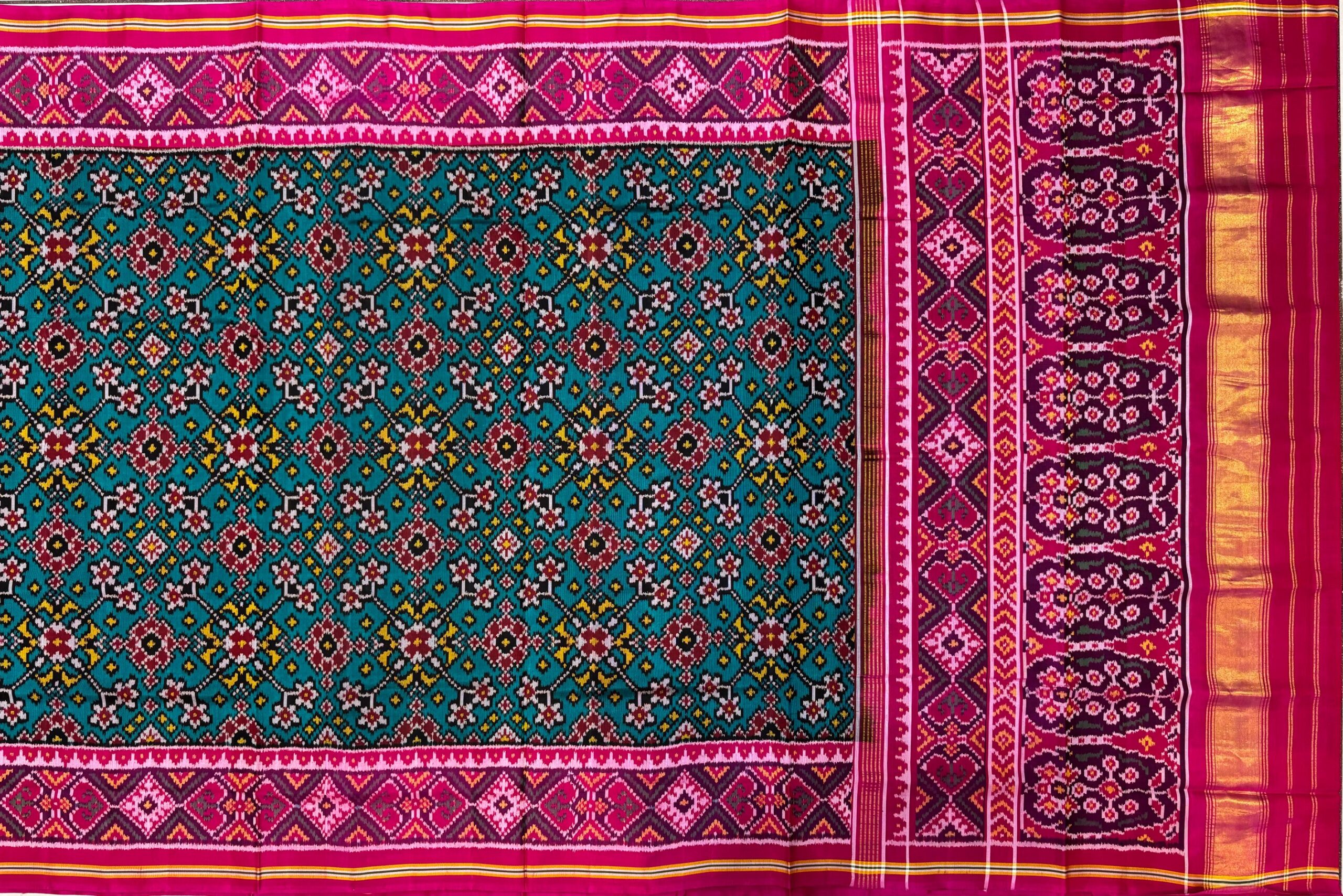 Pink & RamaGreen Navrtna Designe Patola Saree - Image 5