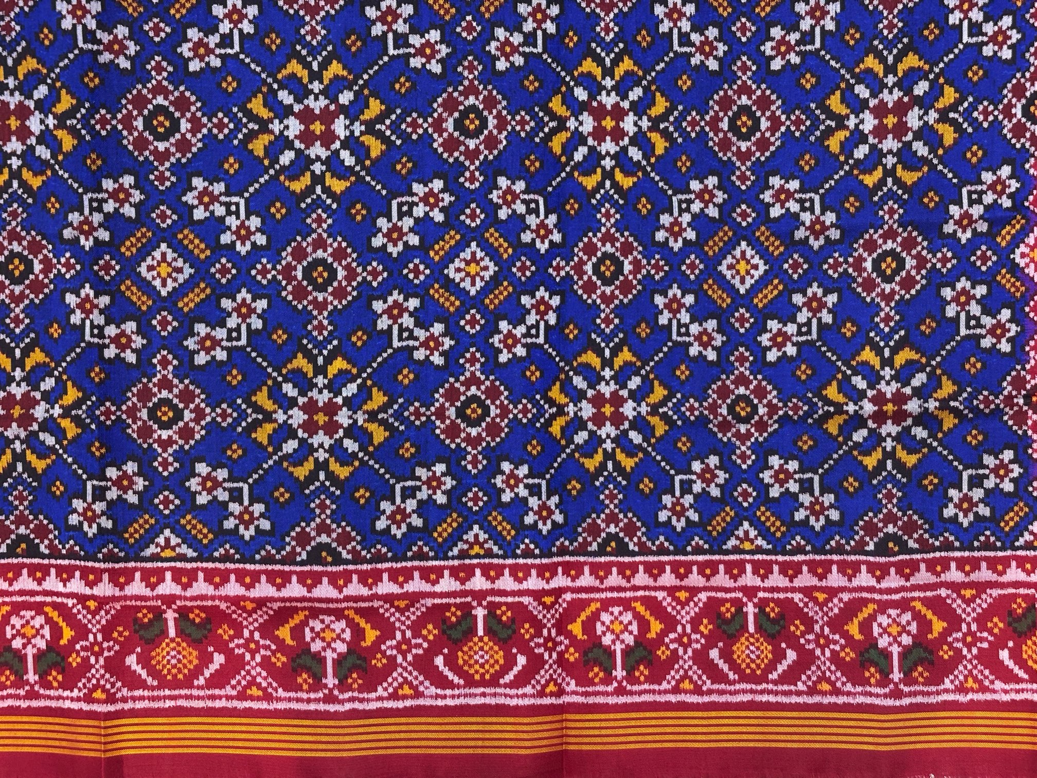 Red & Blue Navrtna Designer Patola Saree - Image 4