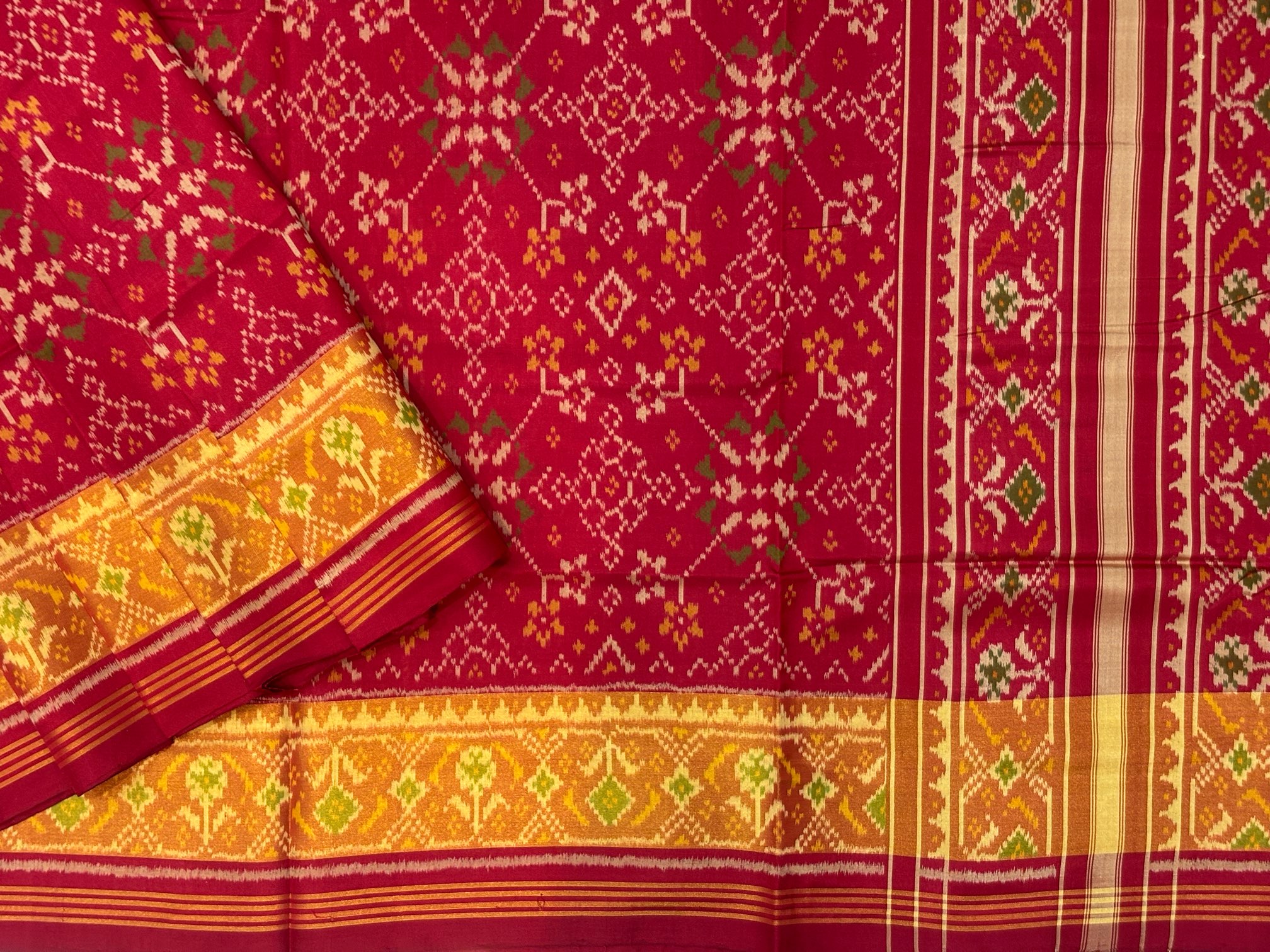 Red Navrtna Design Patola Saree - Image 2