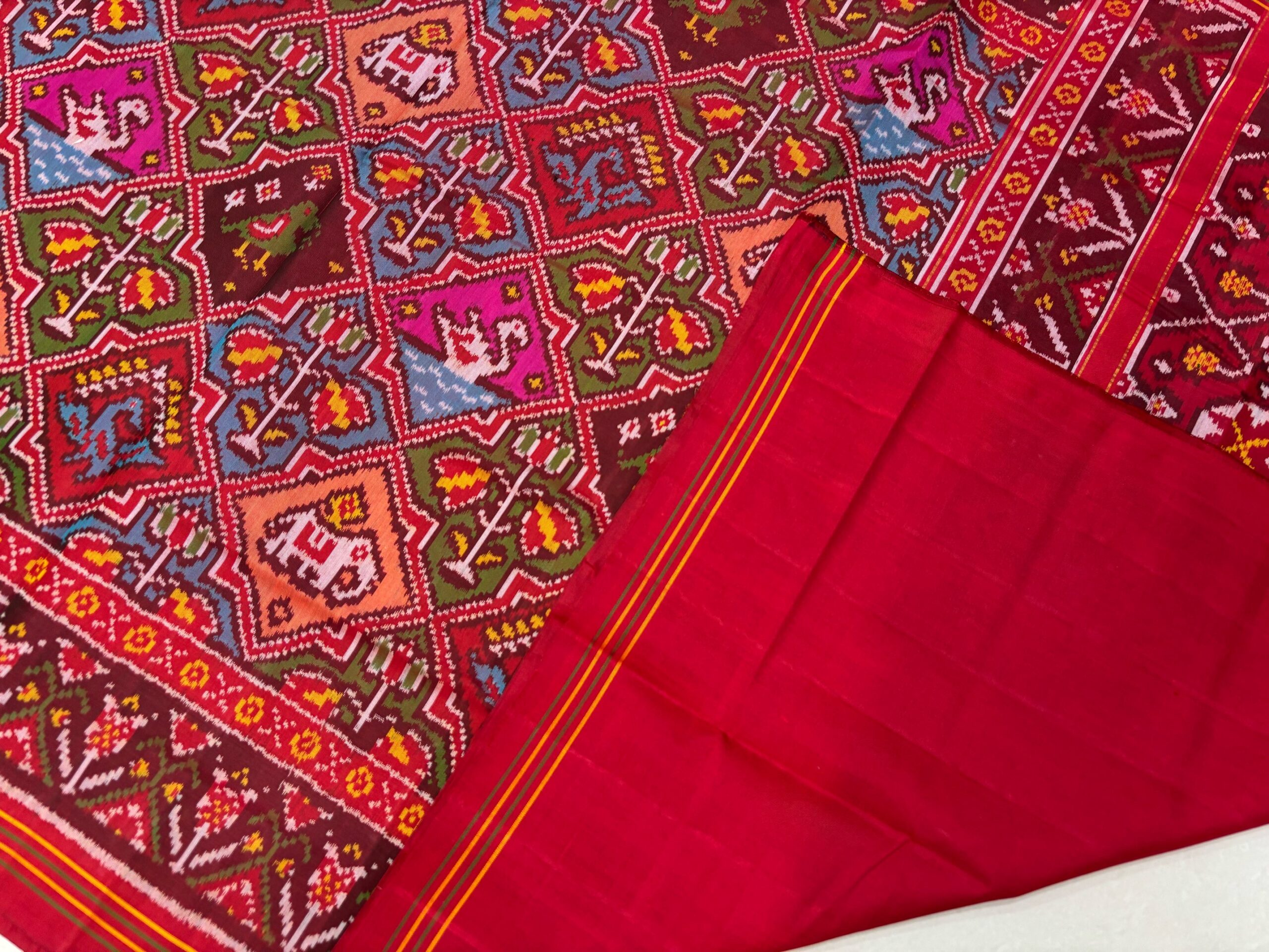 Red & Multicolour Narikunj Designer Patola Saree - Image 5
