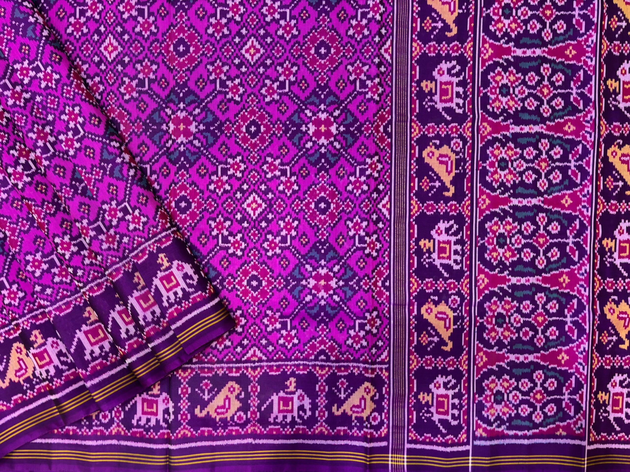 Wine & Pink Navrtna Patola Saree - Image 2