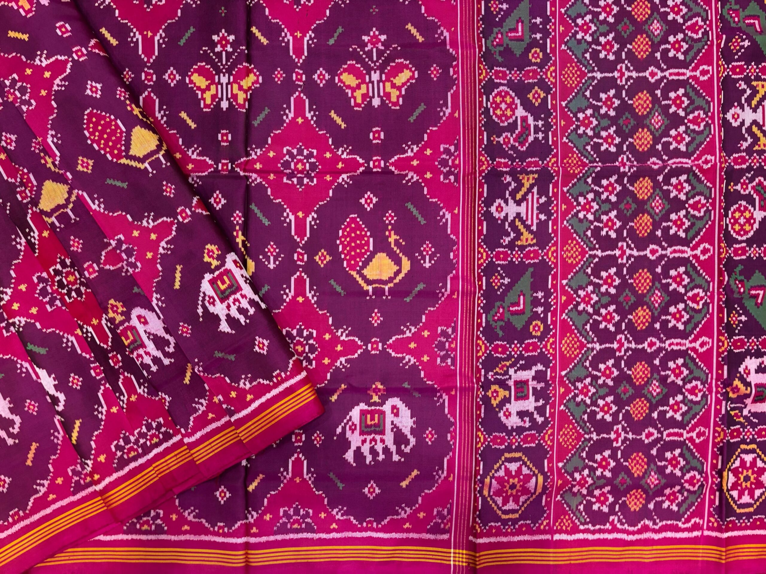 Pink & Purple 4 Motifs Chabdi Designer Patola Saree - Image 2