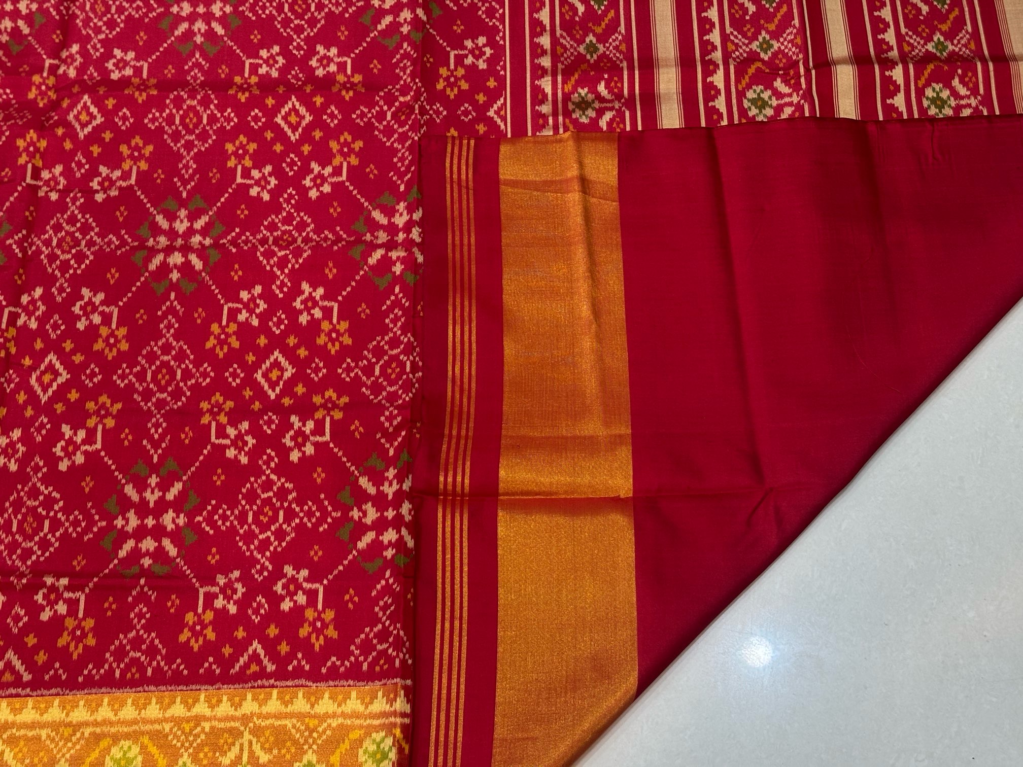 Red Navrtna Design Patola Saree - Image 5
