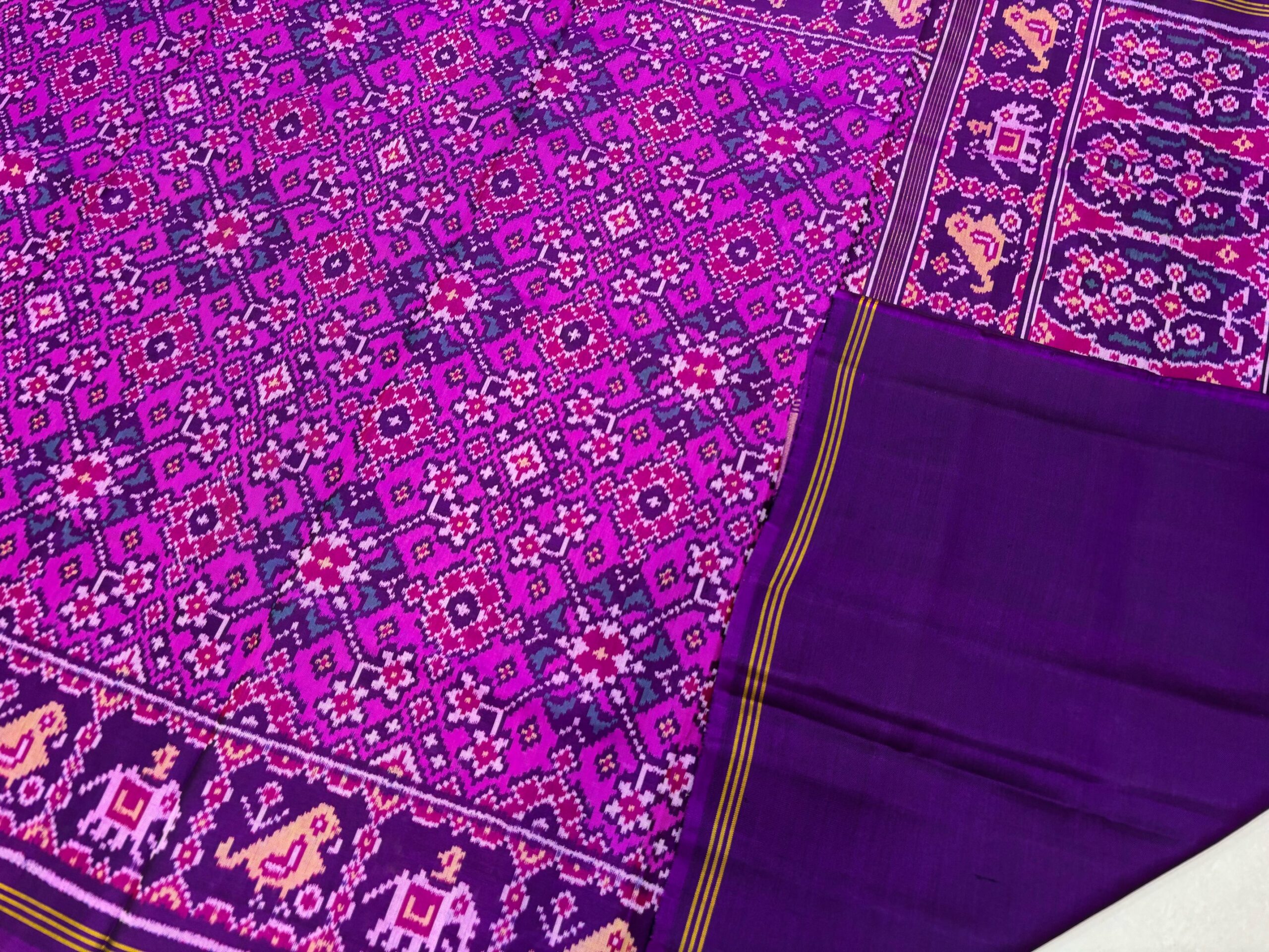 Wine & Pink Navrtna Patola Saree - Image 6