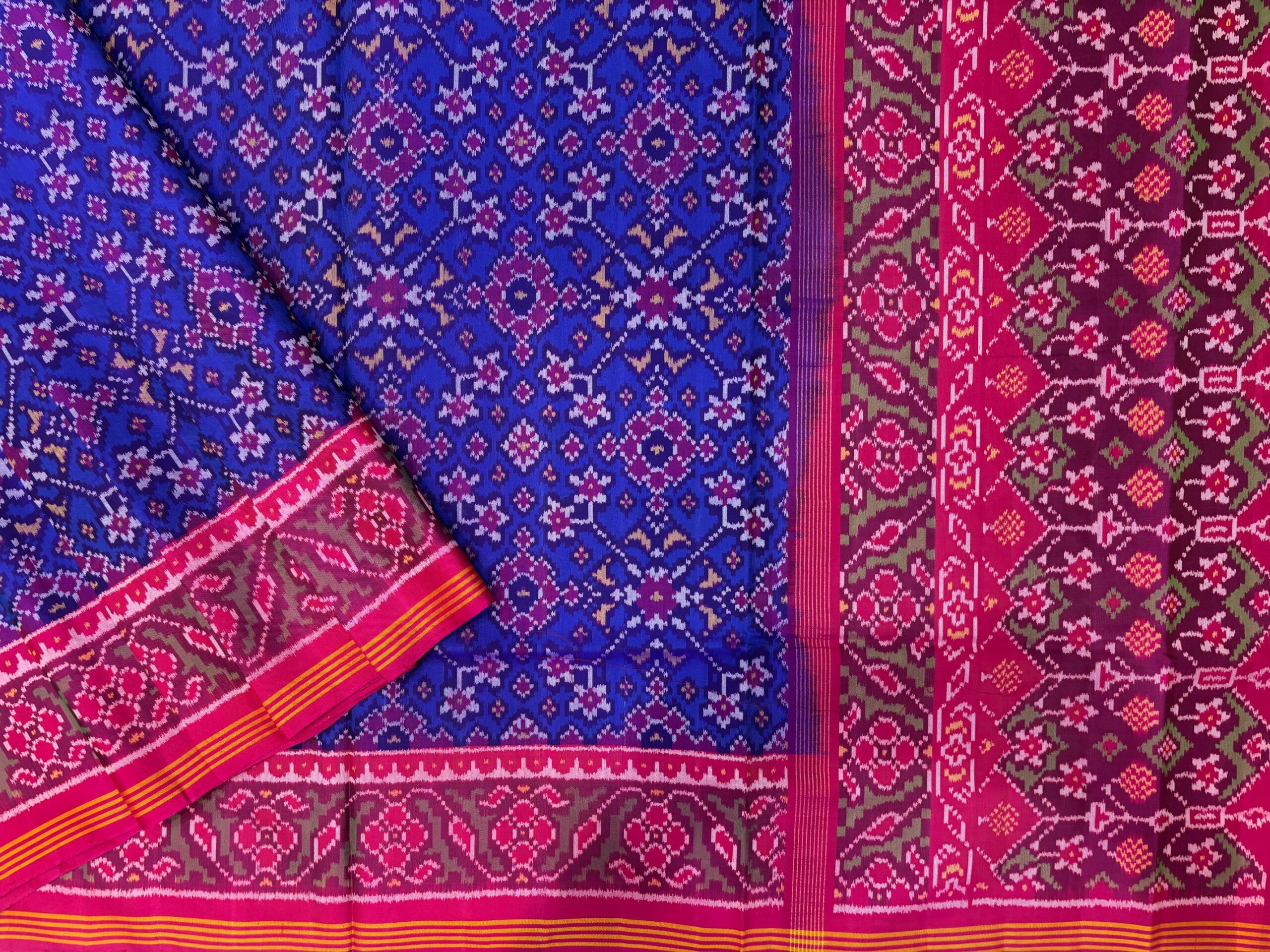 Pink & Blue Navrtna Designe Patola Saree - Image 2