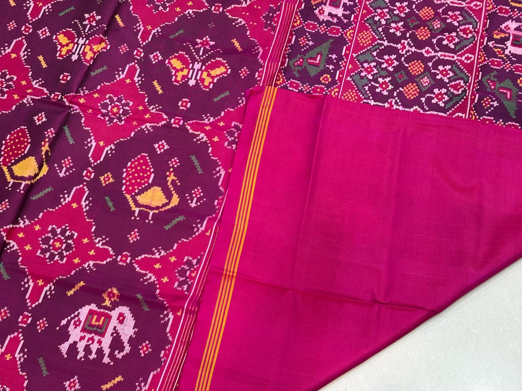 Pink & Purple 4 Motifs Chabdi Designer Patola Saree - Image 5