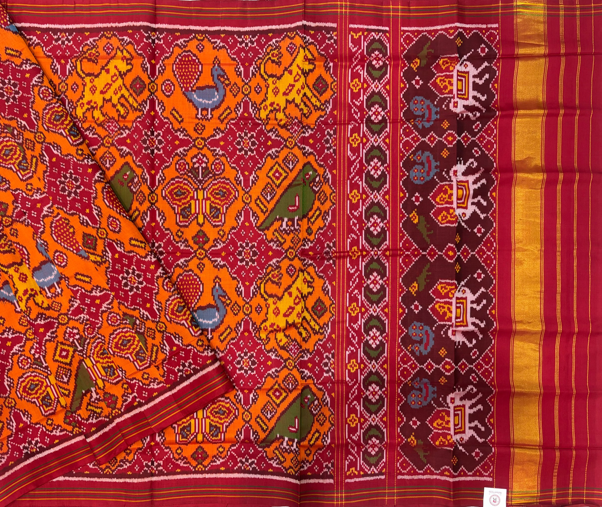 Red & Orange Patola Chabdi Bhat Patola Saree