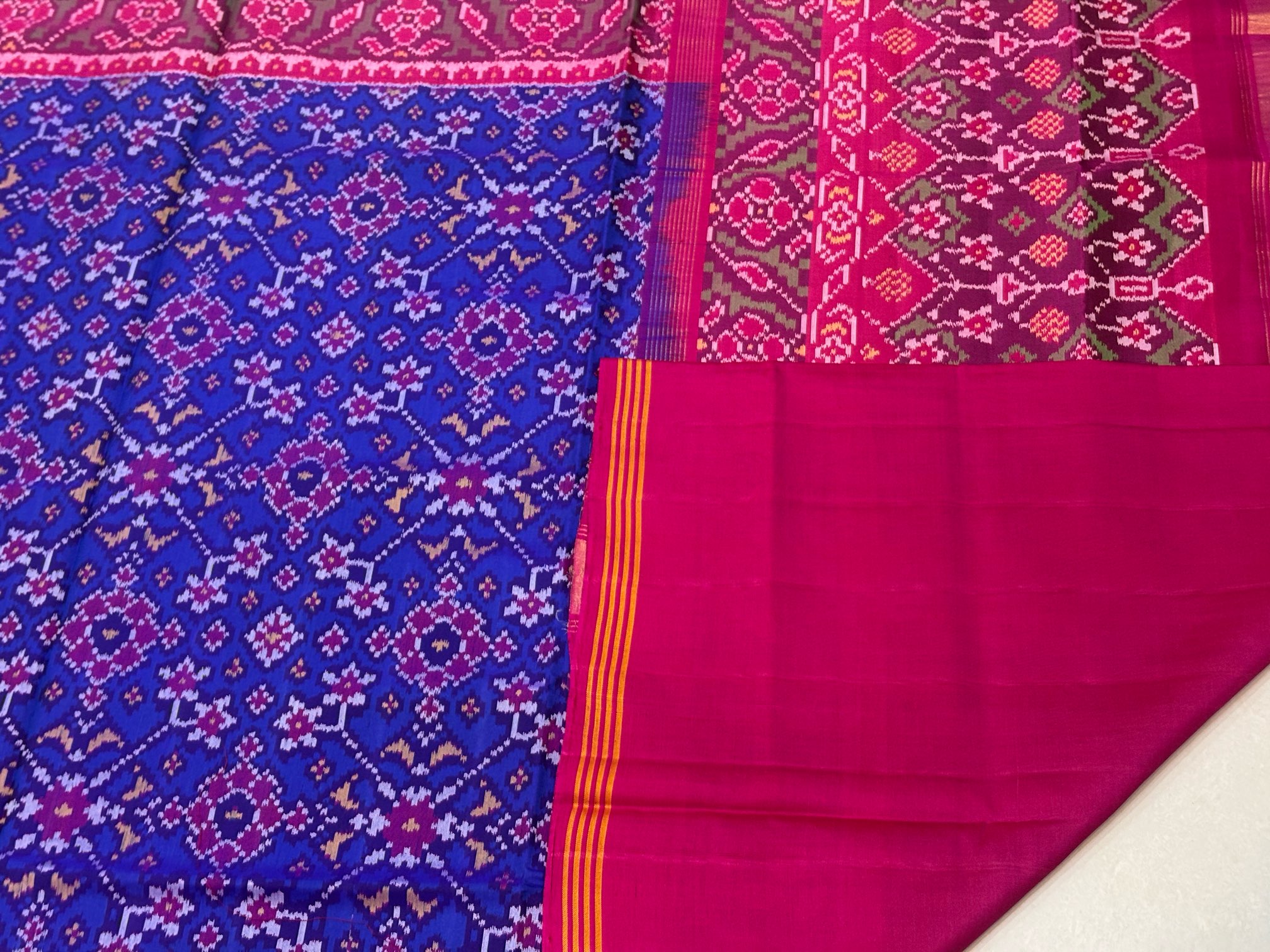 Pink & Blue Navrtna Designe Patola Saree - Image 6