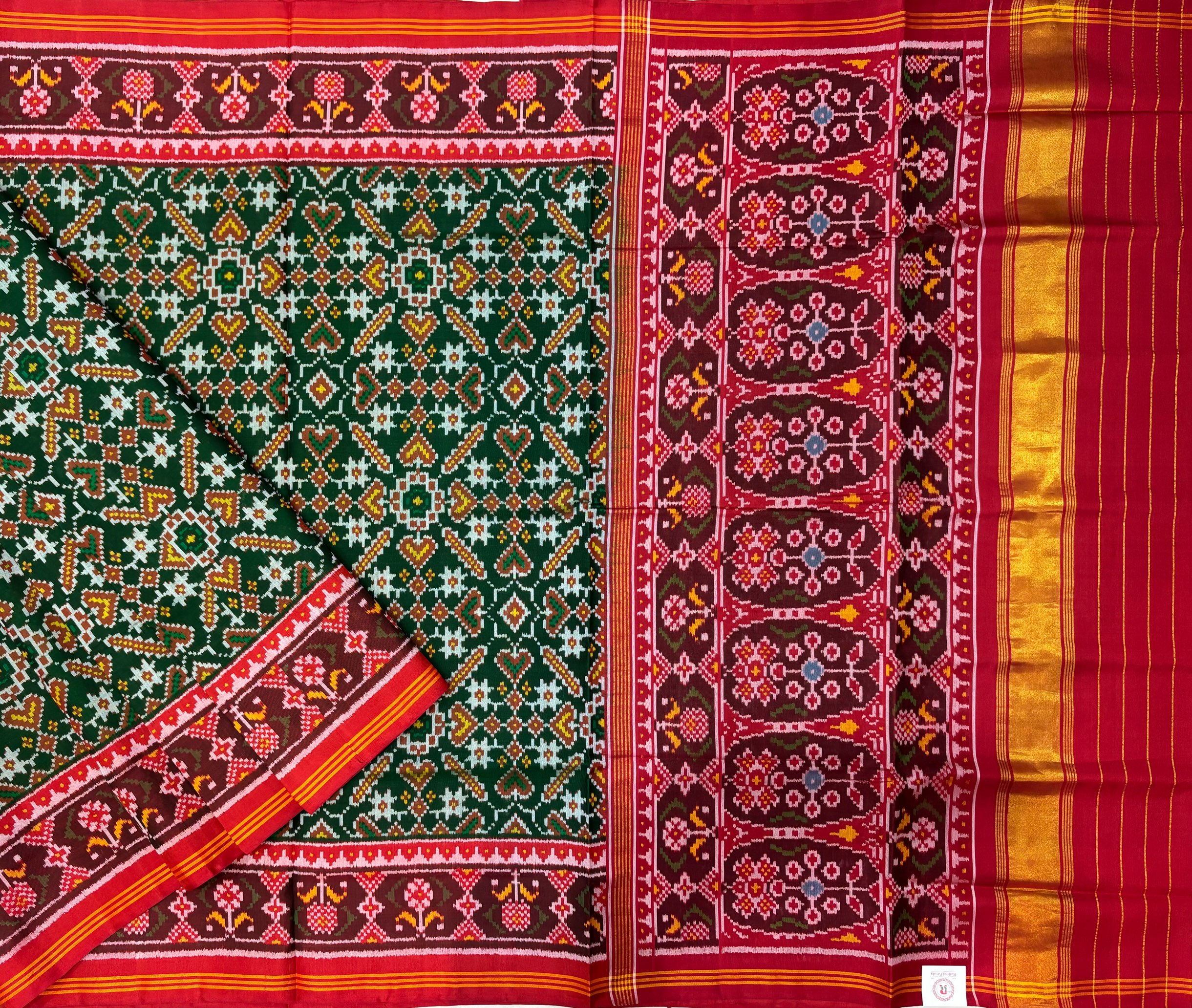 Red & Green Manekchowk Designer Patola Saree