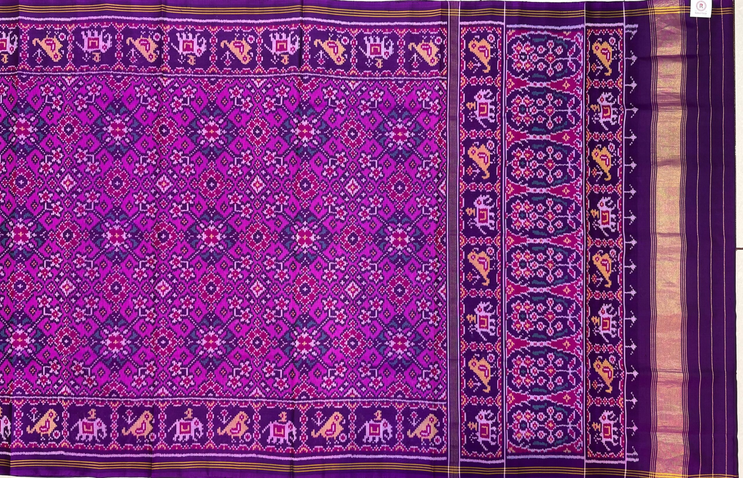 Wine & Pink Navrtna Patola Saree - Image 5