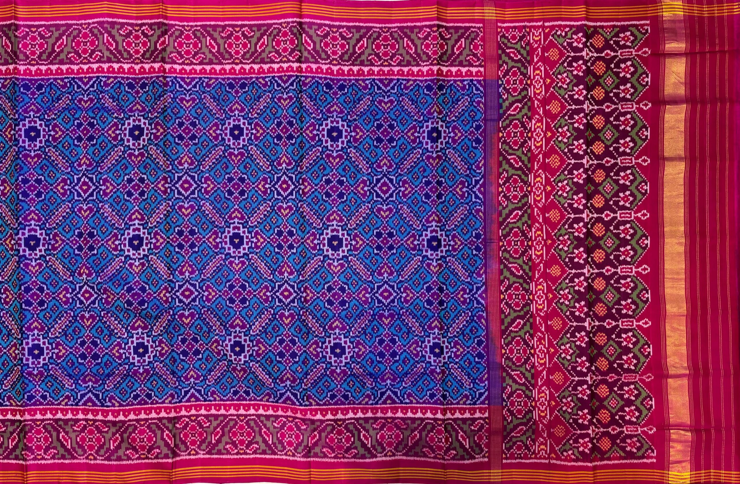 Pink & SkyBlue Manekchowk Designe Patola Saree - Image 5