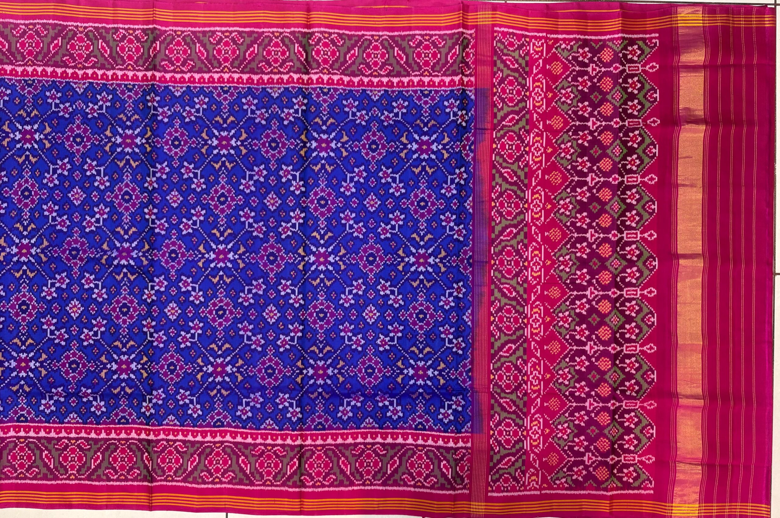 Pink & Blue Navrtna Designe Patola Saree - Image 5