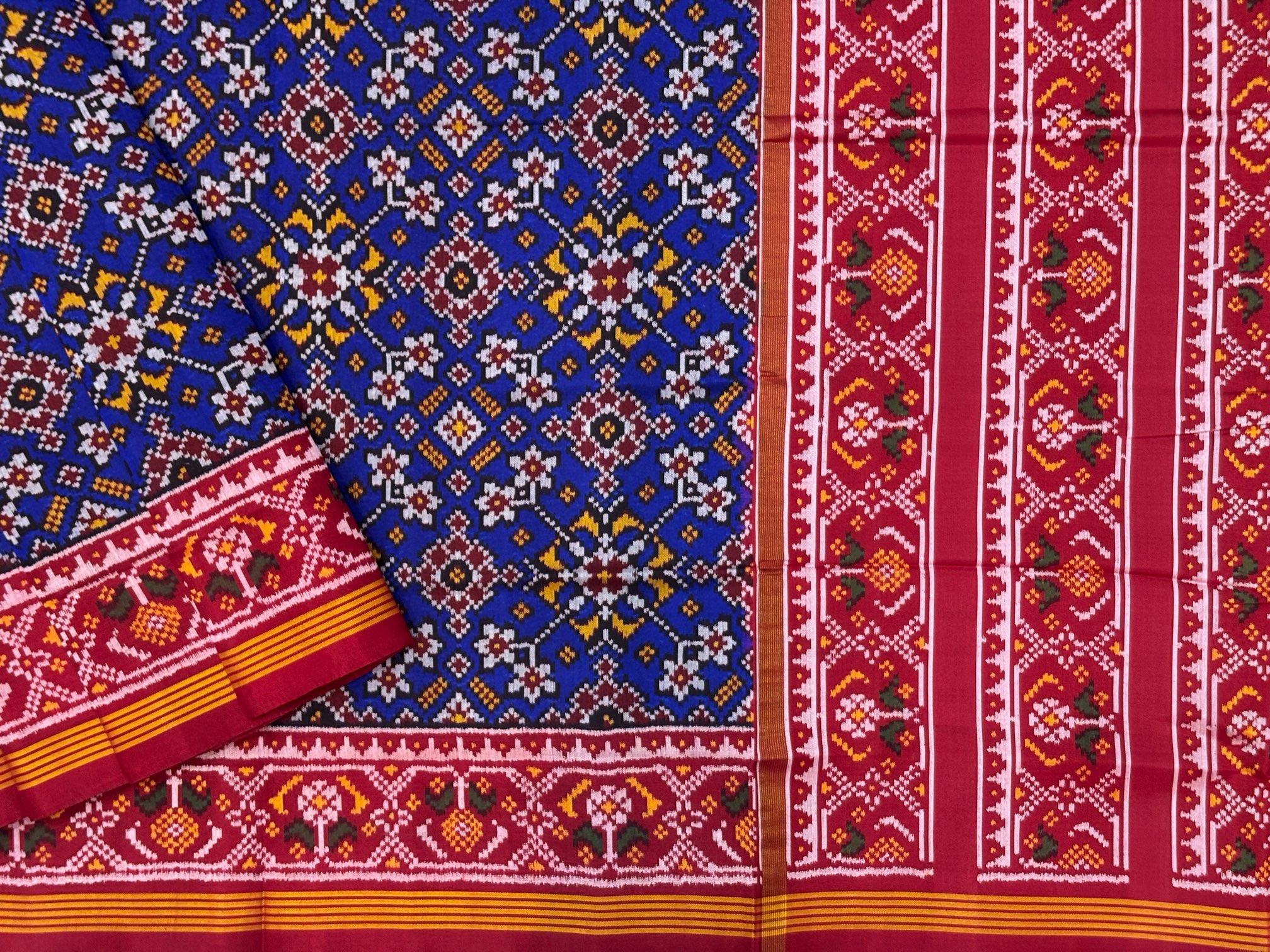 Red & Blue Navrtna Designer Patola Saree - Image 2