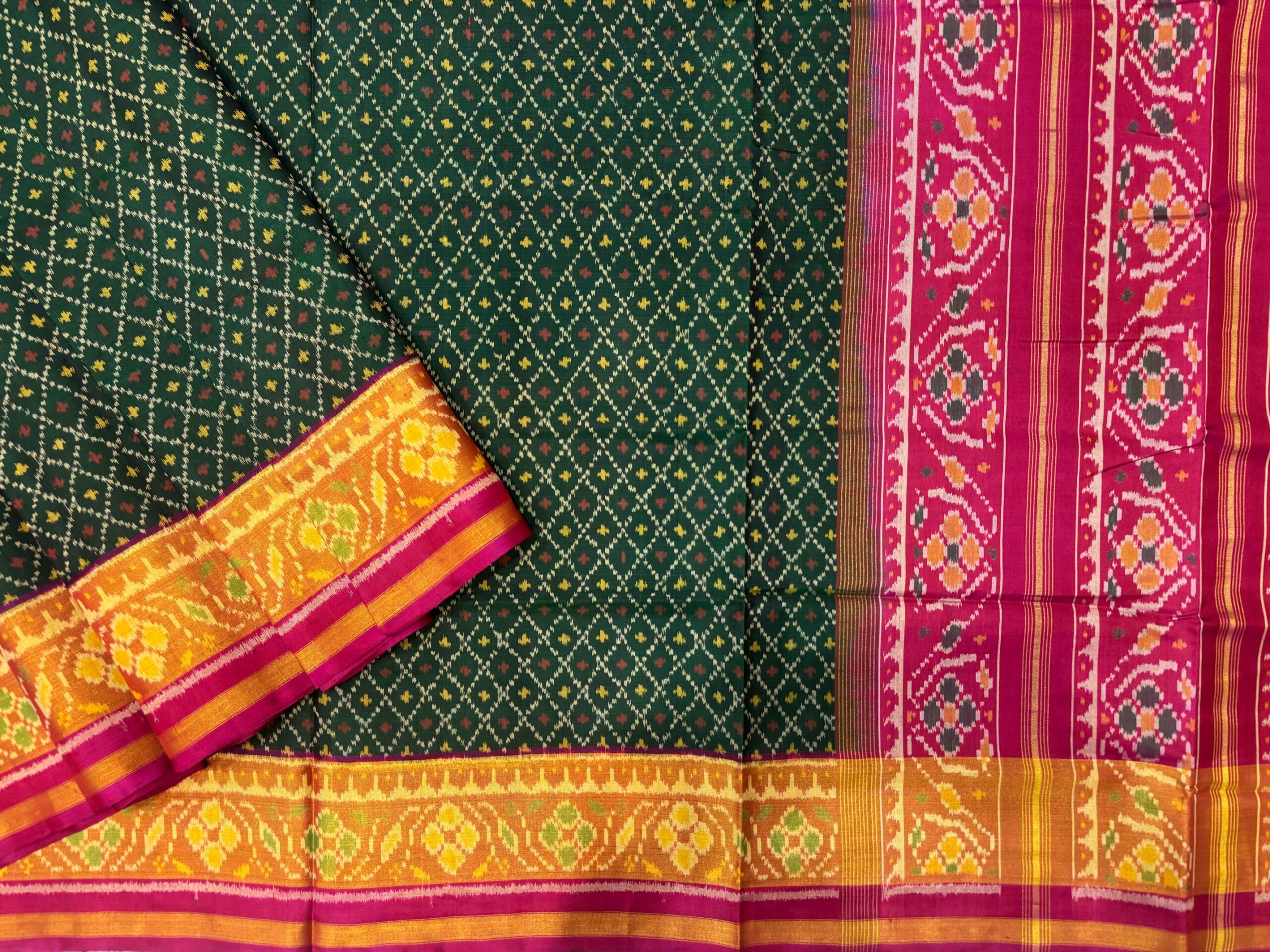 Pink & Green Small Butti Design Patola Saree - Image 2