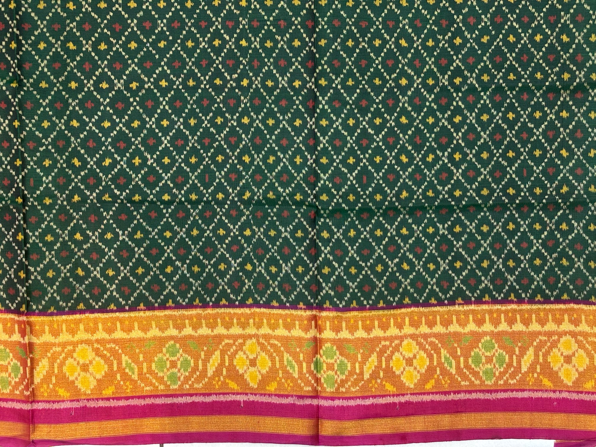 Pink & Green Small Butti Design Patola Saree - Image 4