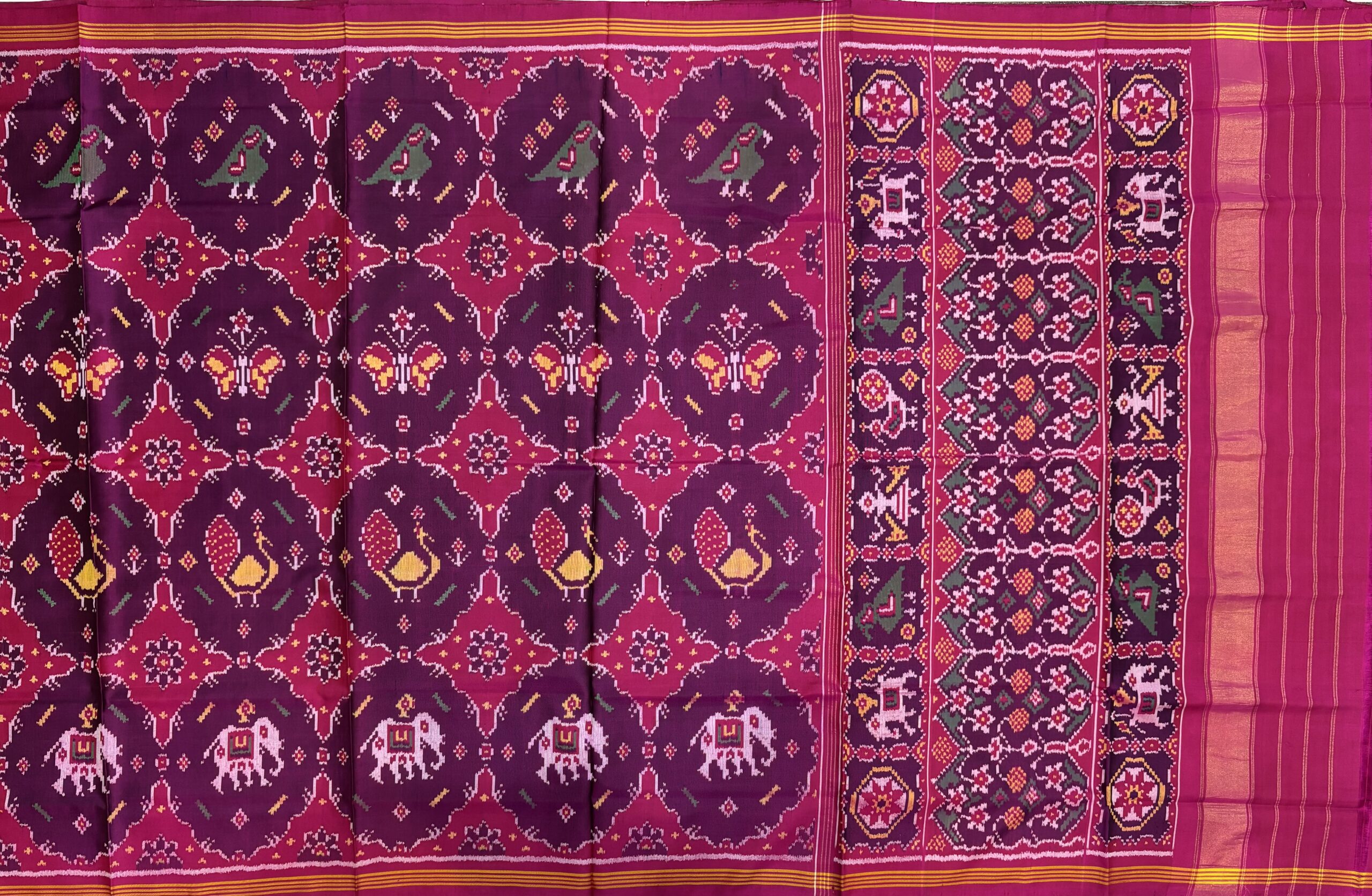 Pink & Purple 4 Motifs Chabdi Designer Patola Saree - Image 6